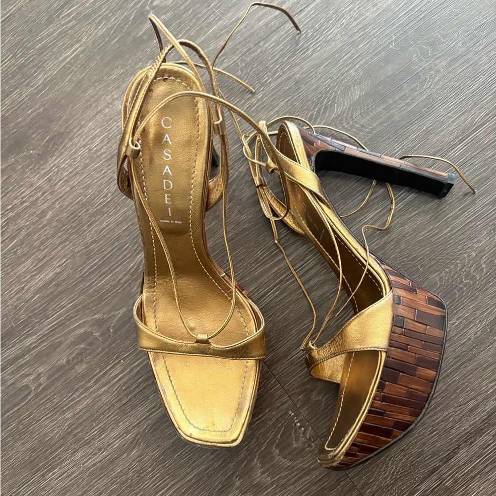 Casadei Gold Strappy Heels